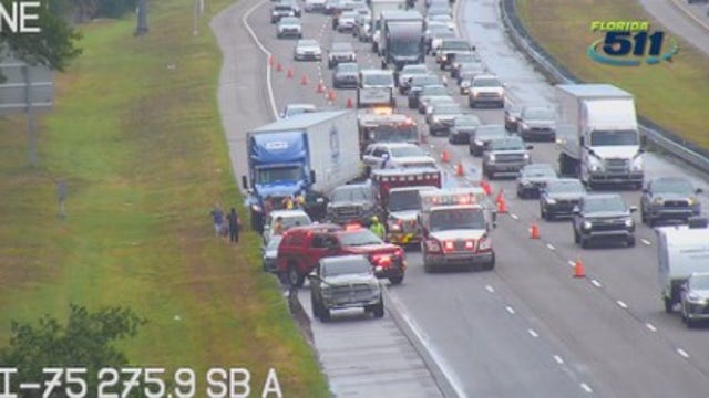 I-75 southbound backed up for several hours after crash involving semi-truck: FHP