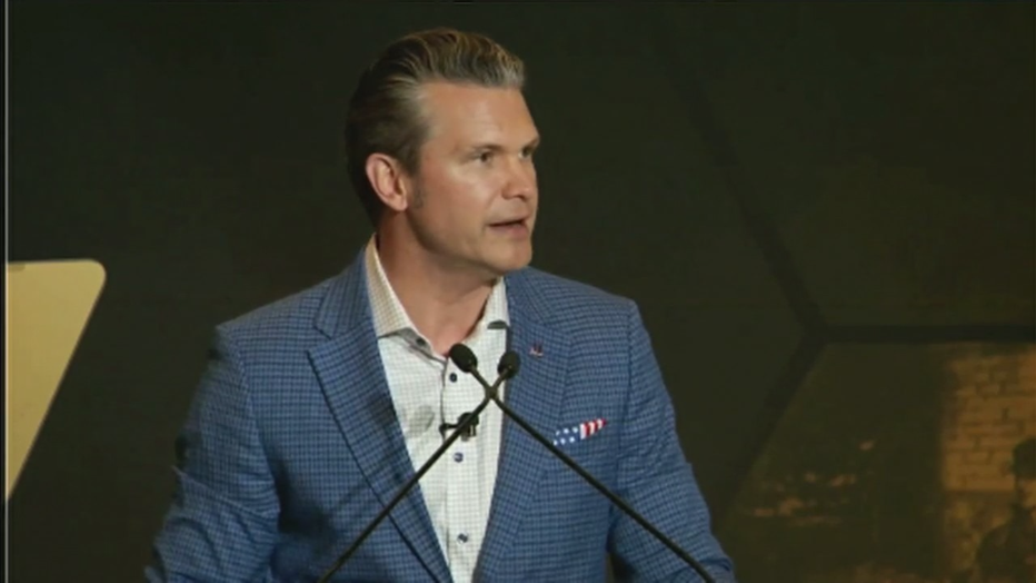 Pictured: U.S. Secretary of Defense Pete Hegseth gives the keynote address in Tampa as part of Special Operations Forces Week 2025.