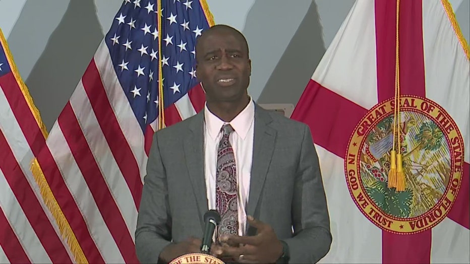 Pictured: Florida Surgeon General Dr. Joseph Ladapo speaks at a news conference in Fort Myers on May 29, 2025.