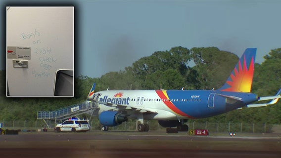 Photo of bomb threat found on Allegiant flight at PIE released, FBI continues search for suspect