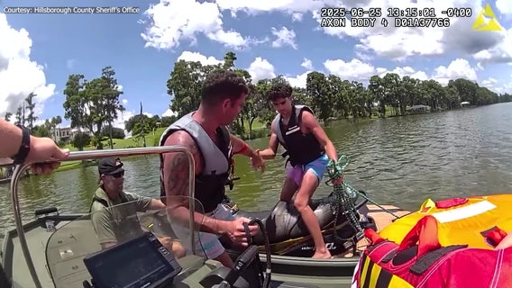 Video: Florida father, son rescued from gator-infested waters of Lake Thonotosassa after jet skis broke down