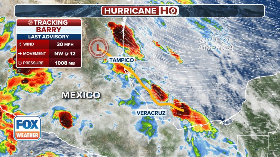 This graphic shows the latest information on what was once Tropical Storm Barry. (FOX Weather)
