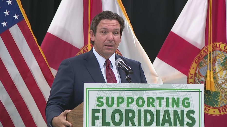 Pictured: Gov. Ron DeSantis speaks at a news conference in Tampa on June 25, 2025.