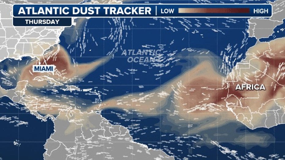 Saharan dust forecast through Thursday. (FOX Weather)