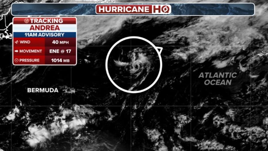 This graphic shows the location and strength of Tropical Storm Andrea.
(FOX Weather)