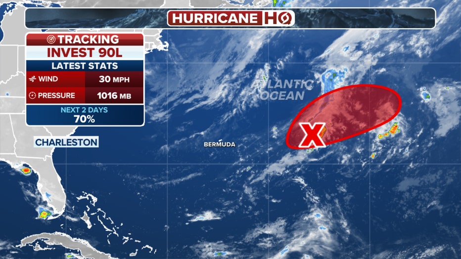 The outlook for Invest 90L in the central subtropical Atlantic. (FOX Weather)