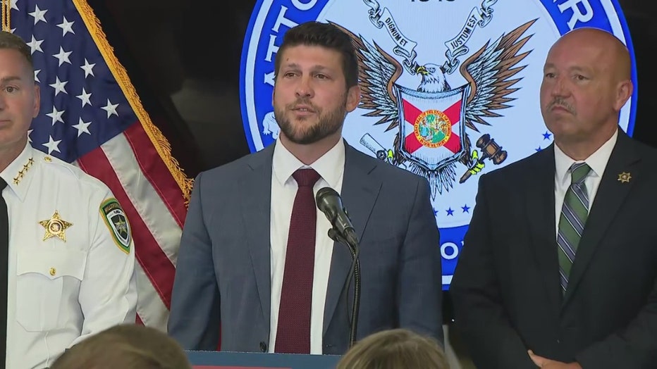 Pictured: Florida Attorney General James Uthmeier speaks at a news conference in Tampa on June 2, 2025.