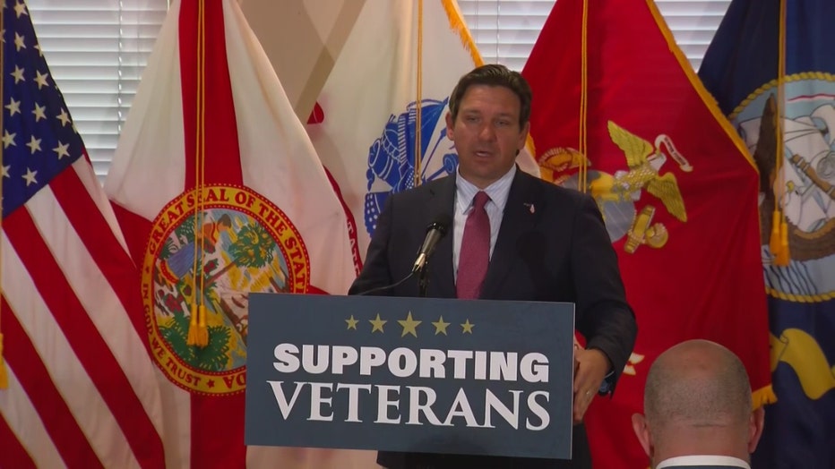 Pictured: Gov. Ron DeSantis speaks at a news conference in Port Charlotte on June 6, 2025.