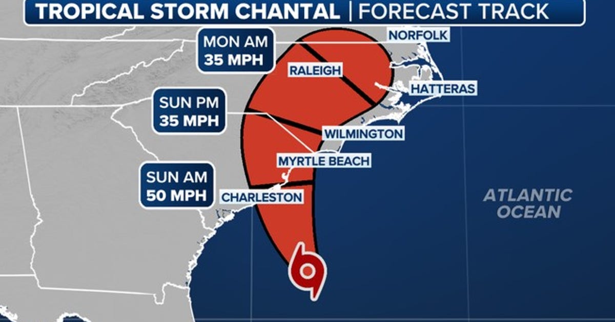 Tropical Storm Chantal gathers more strength off South Carolina coast ...