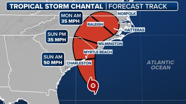Tropical Storm Chantal gathers more strength off South Carolina coast, impacts to be seen across Southeast