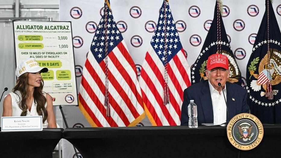 President Trump joined a roundtable meeting on July 1 at "Alligator Alcatraz." (Getty Images)