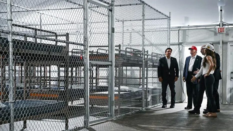 President Trump traveled to the Florida Everglades to tour the "Alligator Alcatraz" migrant detention facility. (Getty)