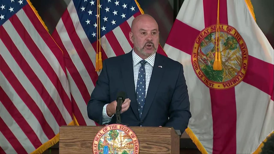 Pictured: Florida Chief Financial Officer Blaise Ingoglia speaks at a news conference in Fort Lauderdale on July 22, 2025.