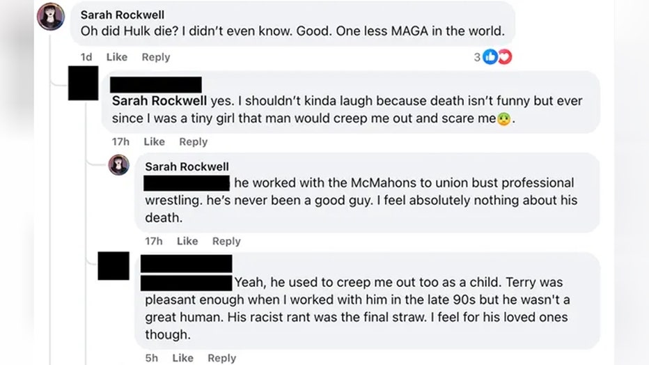 Alachua County school board Sarah Rockwell came under fire for Facebook comments celebrating Hulk Hogan's death. (Screenshot/FacebooK)