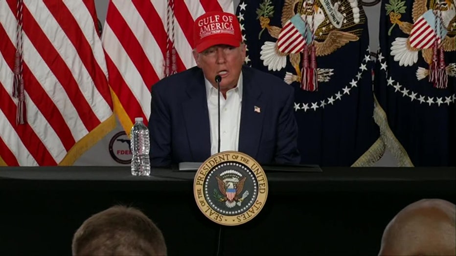 Pictured: President Donald Trump speaks at a roundtable at "Alligator Alcatraz" in the Florida Everglades on July 1, 2025.