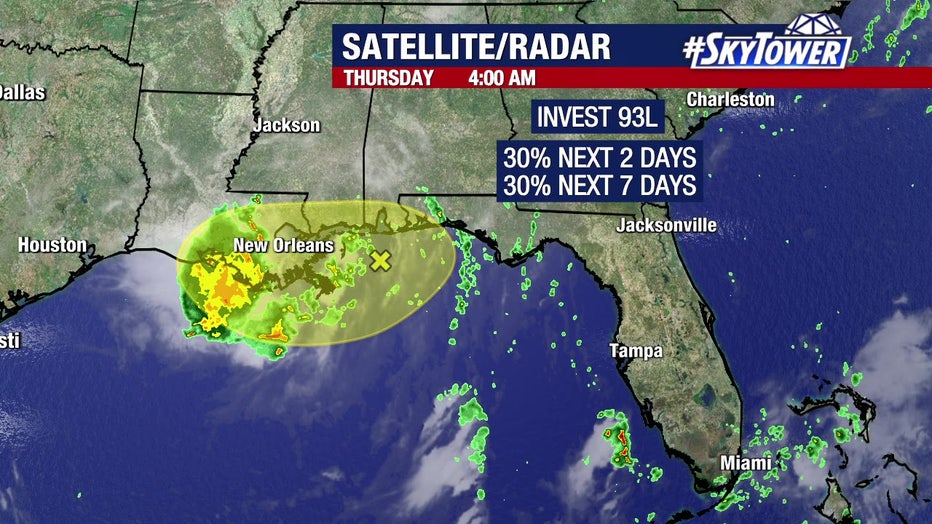 The National Hurricane Center has dropped Invest 93L's chance of development to 30%.