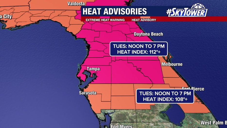 Part of the Tampa Bay area is under an extreme heat warning on Tuesday.