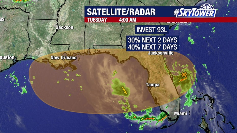The National Hurricane Center is giving Invest 93L a 40% chance of development in the next seven days.
