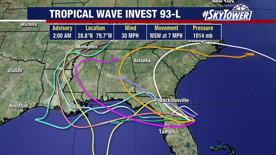 The NHC says Invest 93L could develop over the northern Gulf before moving over land.