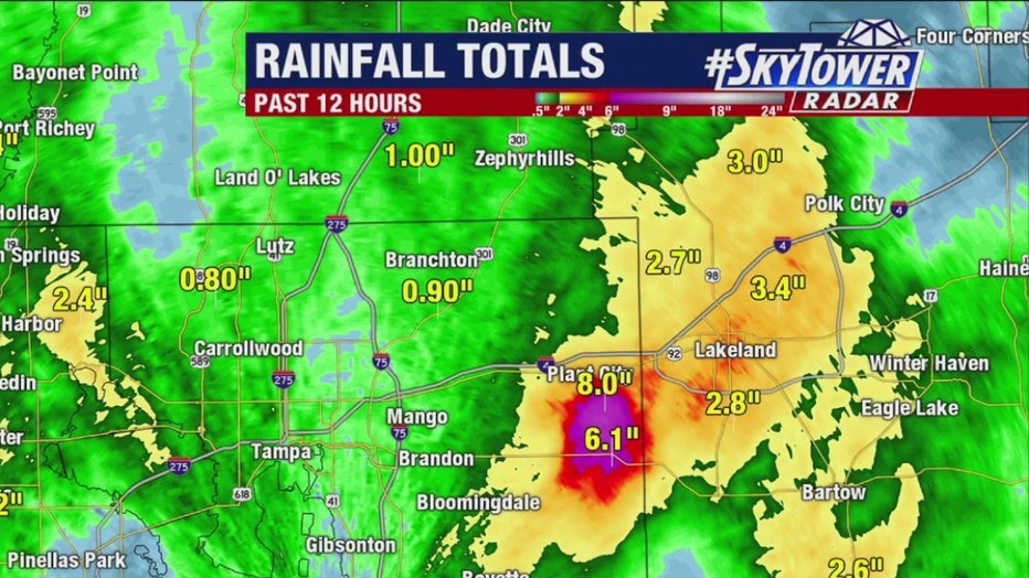 Several inches of rain fell in the Plant City area on Monday.