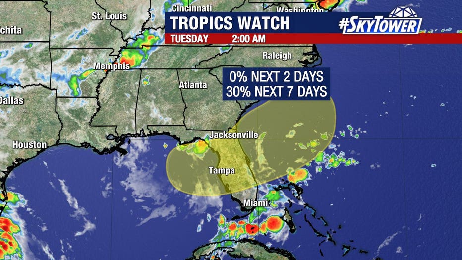The National Hurricane Center is giving a disturbance a 30 percent chance of development in the next seven days.