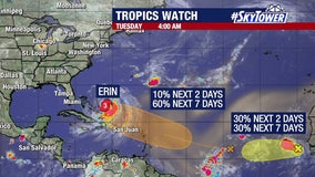 Hurricane Erin brings impacts to Florida coast, NHC increases development chances for 2 more tropical waves