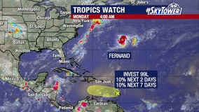 Tropical Storm Fernand moves east of U.S., NHC tracking Invest 99L
