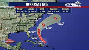 Hurricane Erin passing Caribbean Islands as Category 3 storm
