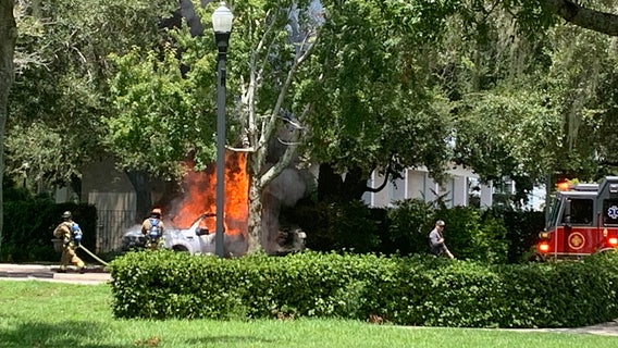 VIDEO: Pick-up truck fully engulfed in flames, person hospitalized, WHPD says