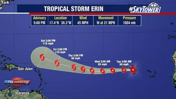 Tropical Storm Erin forms just west of the Cabo Verde Islands