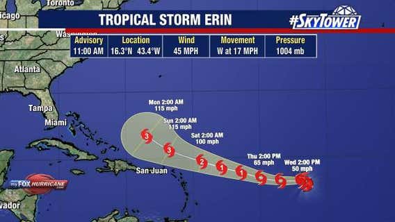 Tropical Storm Erin could be major hurricane by this weekend. Here's the latest track