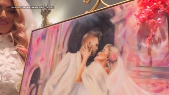 Florida artist surprises best friend with wedding portrait made out of makeup
