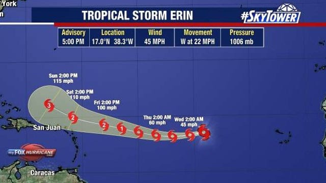 Tropical Storm Erin moving west, expected to become first Atlantic hurricane of 2025 season