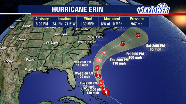 Hurricane Erin restrengthens to Category 4 storm, NHC watching another tropical wave in Atlantic