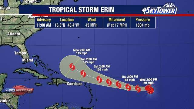 Tropical Storm Erin could be major hurricane by this weekend. Here's the latest track