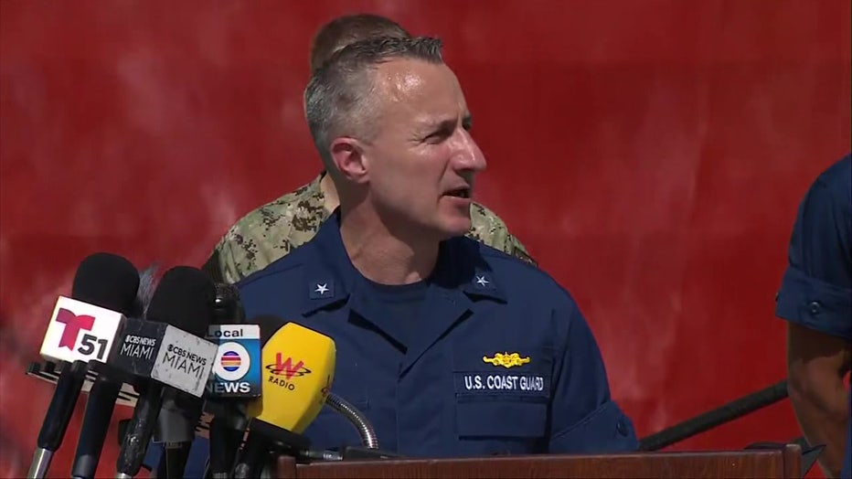 Pictured: Rear Adm. Adam Chamie speaks at a news conference on Aug. 25, 2025.