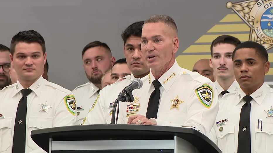 Pictured: Hillsborough County Sheriff Chad Chronister speaks at a news conference in Tampa on Aug. 13, 2025.