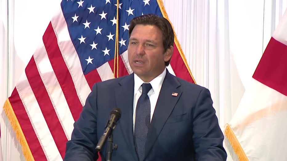 Pictured: Gov. Ron DeSantis speaks at a news conference in Tampa on Aug. 12, 2025.