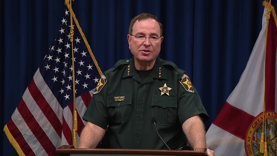 Pictured: Polk County Sheriff Grady Judd speaks at a news conference on Aug. 15, 2025.
