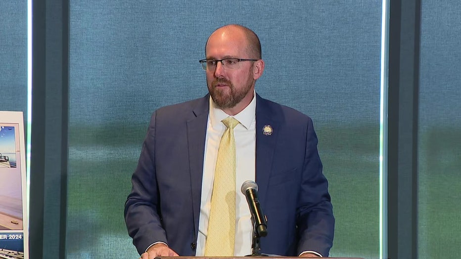 Pictured: Florida Department of Transportation Secretary Jared Perdue speaks at a news conference in Tampa on Aug. 26, 2025.