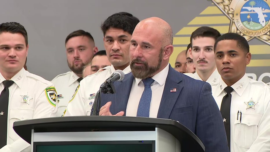 Pictured: Florida Lt. Gov. Jay Collins speaks at a news conference in Tampa on Aug. 13, 2025.