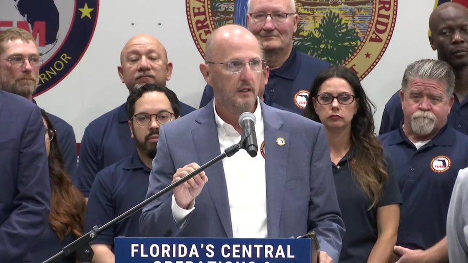 Pictured: Florida Division of Emergency Management Executive Director Kevin Guthrie speaks at a news conference in Auburndale on Aug. 21, 2025.