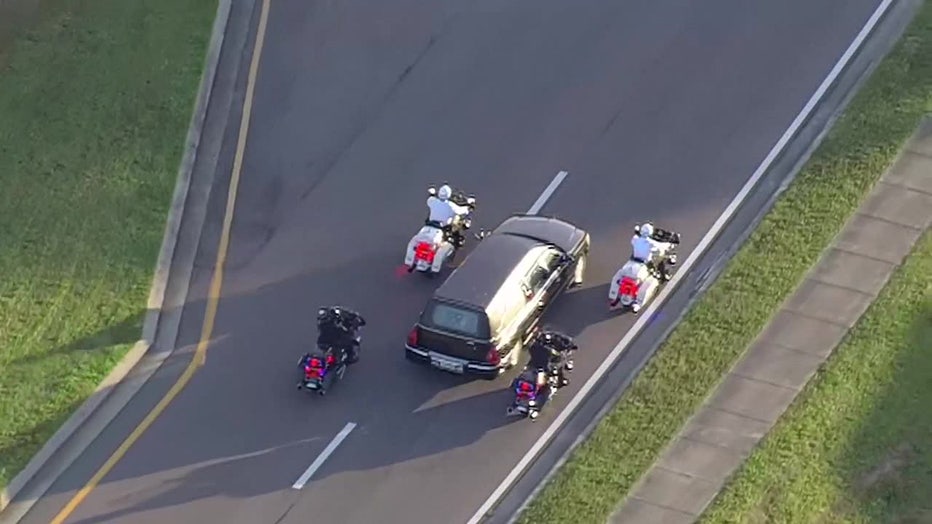 Several law enforcement agencies took part in a motorcade Tuesday morning for Sgt. Greg Graff ahead of his funeral.