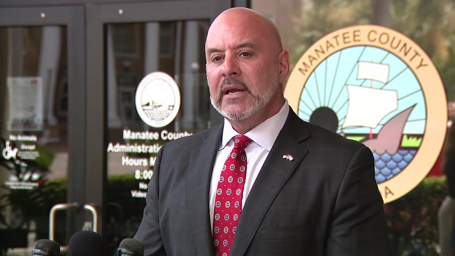 Pictured: Florida Chief Financial Officer Blaise Ingoglia speaks at a news conference in Manatee County on Aug. 5, 2025.