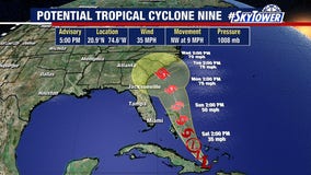 Potential Tropical Cyclone Nine forms as Hurricane Humberto moves west