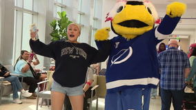 Tampa sports mascots hold pep rally with a purpose for Moffitt cancer patients