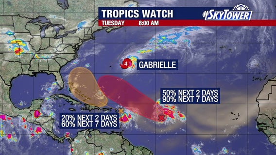 Gabrielle remains powerful hurricane, 2 more tropical waves see increased chances of development: NHC