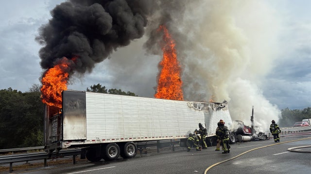 Semi-truck catches fire on I-75 in Hernando County; injuries reported