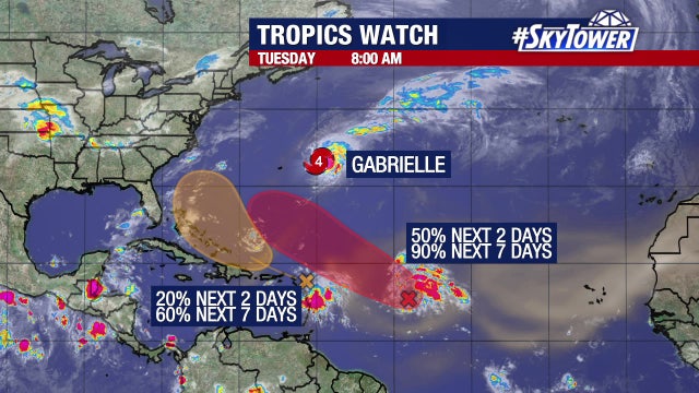 Gabrielle remains powerful hurricane, 2 more tropical waves see increased chances of development: NHC