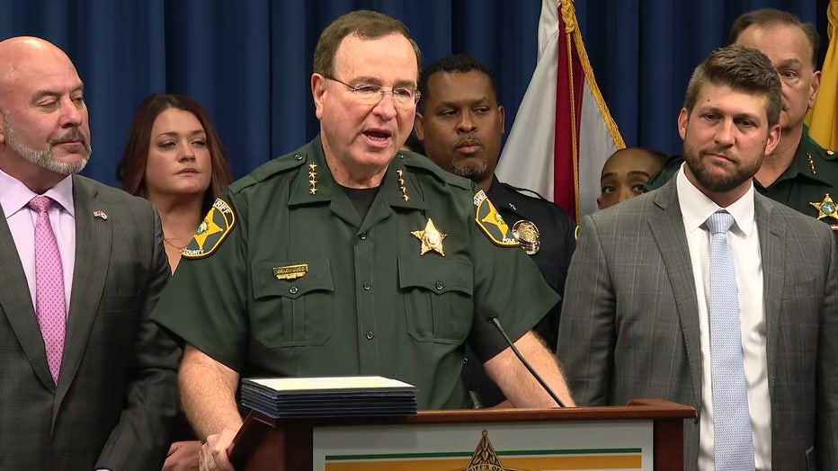 Pictured: Polk County Sheriff Grady Judd speaks at a news conference in Winter Haven on Sept. 19, 2025.